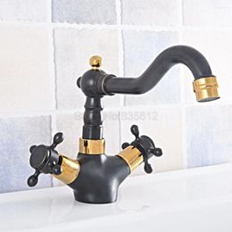 Bathroom Sink Faucets Basin Black & Gold Color Brass Vessel Faucet Water Tap Dual Cross Handle Cold And Tsf800
