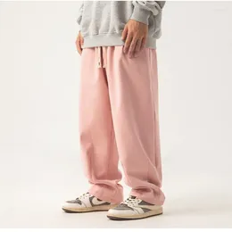 Men's Pants Pleated Design Padded Casual Autumn Winter Long Loose Couple Draped Thickened Sweatpants Fleece's Pink