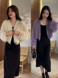 Women's Fur Elegant Furry Short Coat For Women Autumn And Winter Versatile Mink-like V-neck Top