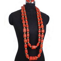 Cloisonne 4ujewelry 51 Inches Coral Beads for Nigerian Men Genuine Orange Coral Big Elegant Wedding Necklace African Groom Set 2023