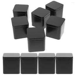 Storage Bottles Candy Container Tinplate Small Square Portable Metal Set 10pcs (black) With Lid