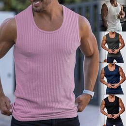 Men's Tank Tops Men Vest Solid Color Round Neck Sleeveless Knitted Casual Summer Street T-shirt Beach Style XS-3XL