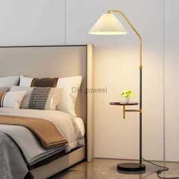 Floor Lamps Nordic Led Floor Light Design Stand Lamp Living Room Sofa Fixture Bedroom Bedside Decoration Home Lighting Fabric Lampshade Gold YQ240130