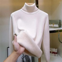 Women's Sweaters Women Elegant Thicken Velvet Lined Turtleneck Winter Sweater Warm Sueter Knitted Pullover 2024 Slim Tops Knitwear