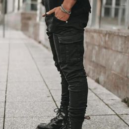 Men's Jeans Fashion Streetwear Ripped Skinny Men Side Mulit Pockets Denim Cargo Pants Slim Fit Pantalones Soft Elastic Joggers