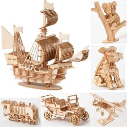 Decorative Figurines DIY 3D Wooden Puzzle Model Handmade Mechanical Toys Building Kit Game Assembly Ship Animal Gift For Children Adult