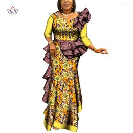 Ethnic Clothing African Women Dress Bazin Riche Wedding Party Bridesmaid Peals V Neck Africa Print Plus Size WY6726