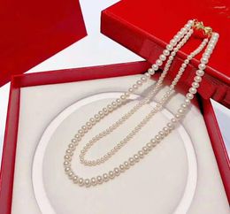 Chains Sell 2rows 43-47cm 3-4mm 8-9mm White Freshwater Pearl Zircon Clasp Necklace Fashion Jewellery