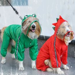 Dog Apparel Frog Dinosaur Shape Dog Raincoat Costume for Medium and Large Dogs Waterproof Pet Jumpsuit Clothes Dog Rain Jacket for Labrador