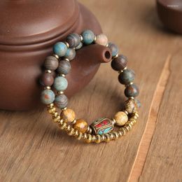 Strand OAIITE 8mm Natural Autumn Stone Bracelet Reiki Picture Energy Yoga Meditation Retro For Men And Women