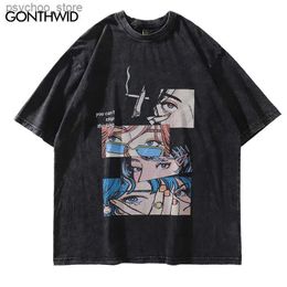 Men's T-Shirts 2023 Men Hip Hop Streetwear T Shirt Japanese Cartoon Anime Harajuku T Shirt Graphic Cotton Loose Short Sleeve Tshirt Oversize Q240130
