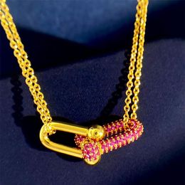 T Brand designer necklaces buckle pink diamond charm necklace 18k gold plated love U-shaped horseshoe buckle bamboo collarbone nec290z