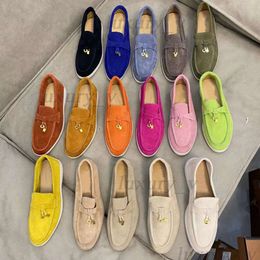 Mule Loafers Suede Women Slippers Flats Loafers 100% real Suede Moccasin luxury Designer Shoes Summer Slip-Ons Deep Ocra Babouche Charms Walk Linen uu