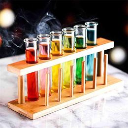 6 Piece Lot Test Tube Cocktail Glass Set With Rack Stand Bar KTV Night Club Home Party S Glasses Tipsy Holder Wine Cup 210827187G