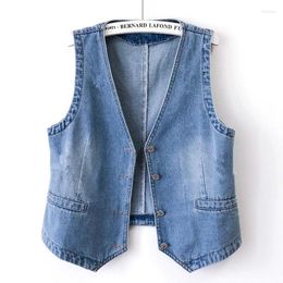 Women's Vests Korean Women Denim Vest 2024 Spring Summer V-neck Sleeveless Jeans Jacket Female Short Waistcoat Loose Cowboy Outerwear T035