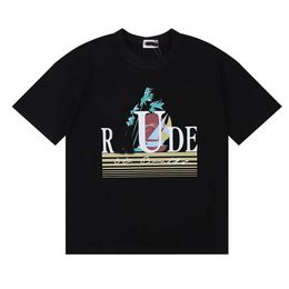 Men's fashion designer Rhudes classic 2023 New trend brand coconut sunset sailboat printed double cotton loose short sleeve T-shirt for men and women