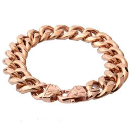 Xmas Gift Fashion 12 15MM Stainless Steel Rose Gold Colour Cuban Curb Chain Mens Womens Bracelet Bangle Jewellery 7 -11 Ha271f