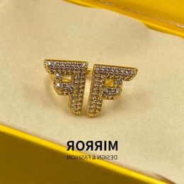 gold Jewellery designer fends rings Type F Letter Full Diamond Open Ring Ins Style Advanced Fashion Versatile Mens and Womens Fashion Handwear