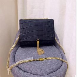 Latest 8858 Classic Crocodile Leather brand-new Style Handbag Metal Chain with tassel birsthday gift Soft Square MiniBag 24cm2196