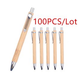 100 PcsLot Natural Bamboo Ballpoint Pen Stylus Contact Office School Supplies Pens Writing Gifts Continuous oil 240124