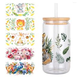 Gift Wrap Animal Design UV DTF Cup Sticker Waterproof Transfers Decals For 16oz Glass Stickers