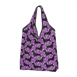 Shopping Bags Dachshunds Purple Women's Casual Shoulder Bag Large Capacity Tote Portable Storage Foldable Handbags