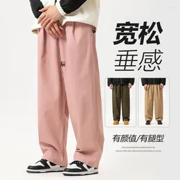 Men's Pants Washing Pure Cotton Cargo Spring Autumn Loose Straight Wide Leg Trousers Solid High Streetwear Jogging