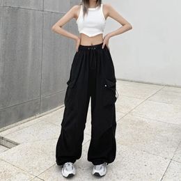 Womens casual bag cargo pants solid low waisted jogger technology pants drag wide leg bag pants Y2K street clothing sports pants 240130