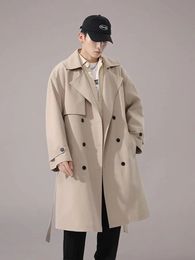 Mens windbreaker Casual Loose Waterproof Long Coat Brand Spring Trench Jackets Fashion Outerwear Overcoat for Male 240118