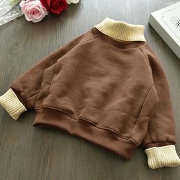 Kids Girl Pullover Sweatshirt Spring Panelled Knitted Turtleneck Hoodie Baby Padded Sweater 3-7 Years Warm Girls Clothes 240119