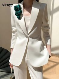 Circyy Suit for Women Office Wear Korean Fashion Long Sleeve Single Button Appliques Blazers High Waisted Pant Suits 240122