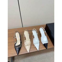 Hochwertige Damen-Pumps, High Heels, spitze Schleife, Mesh, sexy Sandalen, Luxus-Mode, Slingback, klassischer Kitten-Heel, Designer-Damen, hochwertige Einzelschuhe, große Größe 5,5 cm