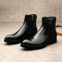 Black Ankle for Men Zipper Genuine Men's Shoes Elegant Dress Boot Casual Fashion Mens Formal Leather Boots