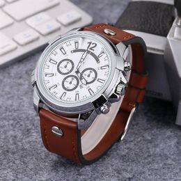 Brand Watches Men Big Dial Style Leather Strap Quartz Wrist Watch DZ01315K