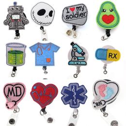 Key Rings Medical Cartoon Felt Retractable Badge Holder Pull Reel Nurse ID Name Card Tag With Clip325J