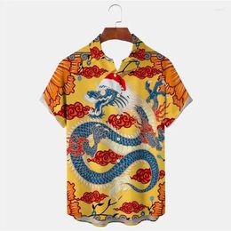 Men's Casual Shirts 2024 Summer Denim Shirt Retro Ethnic Hawaiian Simple Short Sleeve Lapel Button Street Wear