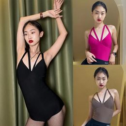 Stage Wear Latin Dance Tops Women ChaCha Dancewear Practise Clothes Sexy Backless Bodysuit Performance Costume Tango VDB7900