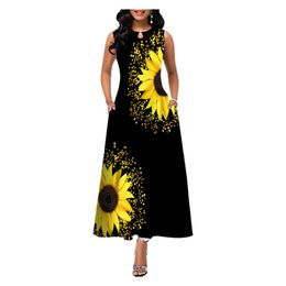 Sommer Boho lange Kleider Frauen elegante ärmellose lässige Blumendruck Strand Party Maxikleid