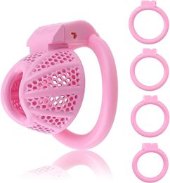 Male Chastity Device Cock Cage Upgraded Super Small Lightweight Pink Metal Chastity Cage with 4 Different Sizes Removable Plastic Rings 2 Keys,Sex Toys for Sissy