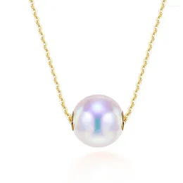 Chains Fine Jewellery Natural 18K Akoya Sea Pearl Pendant Necklace Light Round Clavicle