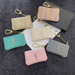 10a designer knit key saco de cartão de cartão bolsa de clipe curto designer fêmea bolsa bolsa bolsa de couro mini suporte de couro pequeno zíper de zíper letra de impressão de impressão de zíper