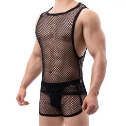 Men's Tank Tops Mens Top Transparent Mesh Undershirt Fishnet Vest Sleeveless Shirts Male See Through Night Clubwear