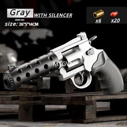 Revoer Soft Bullets Toy Shell Ejection Pistol Manual Continuous Firing with Silencer Fake Gun Outdoor Cs Game Prop Birthday Gifts