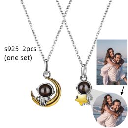 Necklaces Valentine's Day 2pcs Gift Photo Custom Projection Necklace Simple Heart Shaped Projection Necklace Friend Family Memory Gift