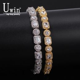 Bracelets Uwin Round & Square CZ Bracelet 8mm Luxury Micro Pave Cubic Zirconia Mix Bling Bling Charm Men Hiphop Bracelets Jewelry