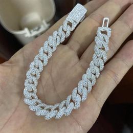 Chains Meisidian 6 - 24 Inches 10mm Width S925 Cuban Chain Full Out VVS D Moissanite Diamonds270L