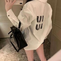 Summer New Shirt Designer Blouse Fashion All-match Ice Silk Cotton Shirts Rhinestone Letters Long Sleeved Womens Casual Coat fashion NEW 2024