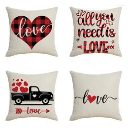 Pillow 4Pcs Love Linen Decorative Cover 45X45CM Romantic Valentine Day Gift Pattern Pillowcase For Living Room Bed