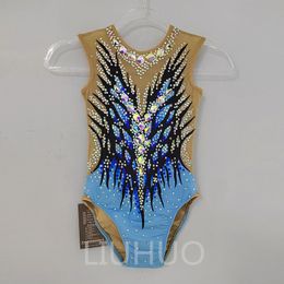 LIUHUO Customise Colours Rhythmic Gymnastics Leotards Girls Women Competition Artistics Gymnastics Performance Wear Crystals Quality Blue