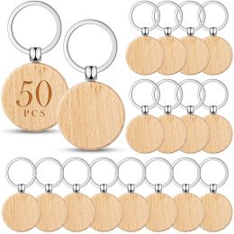 Chains 50Pcs Round Wooden Key Chains Wood Key Chain Tags to Paint Personalized Key Rings DIY Tags Key Craft